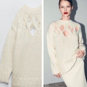Zara ripped ivory sweater NWT